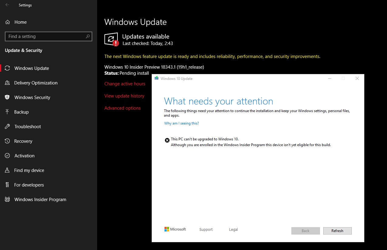 This PC can't be upgraded to Windows 10. Although you are enrolled in the Windows Insider... 7c5b544c-a9ef-47c7-899b-09306181952d?upload=true.jpg
