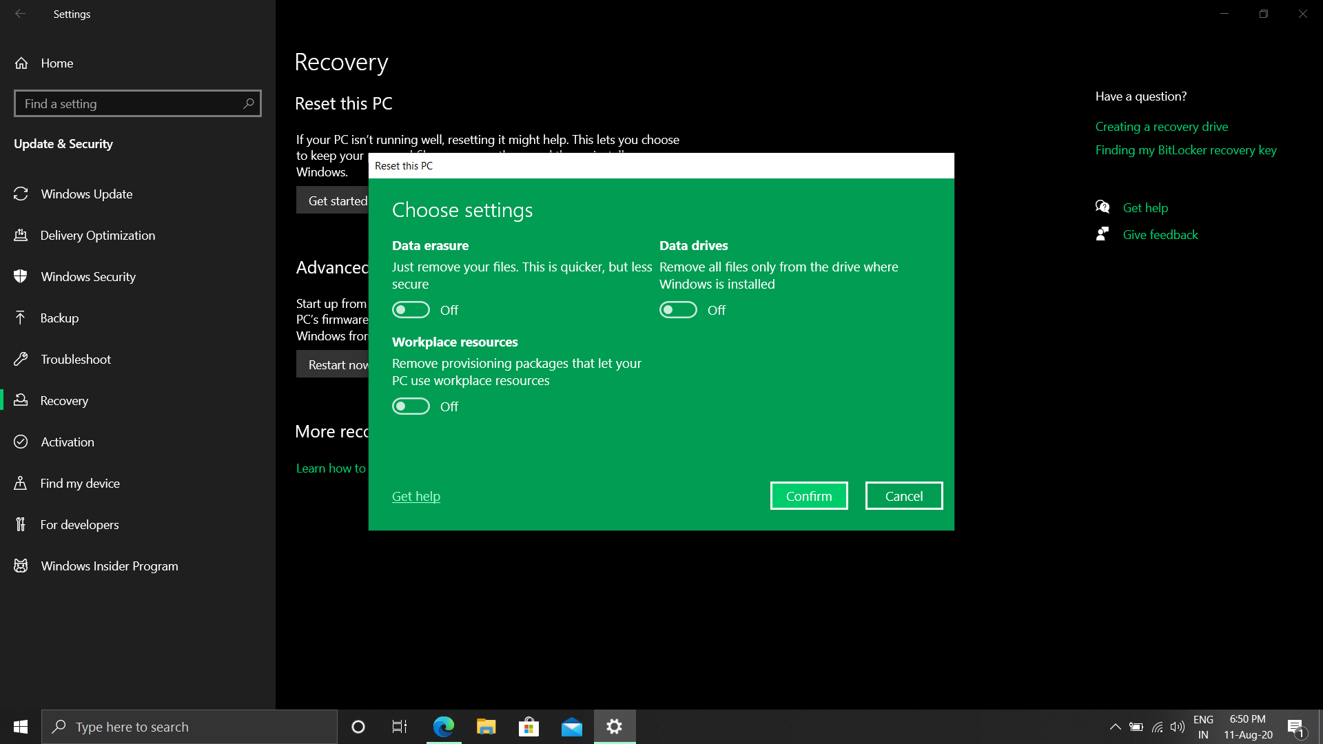 Want to know about the recovery and backup setting in windows. 7cb152f8-5c94-48fe-a487-31372f28643b?upload=true.png