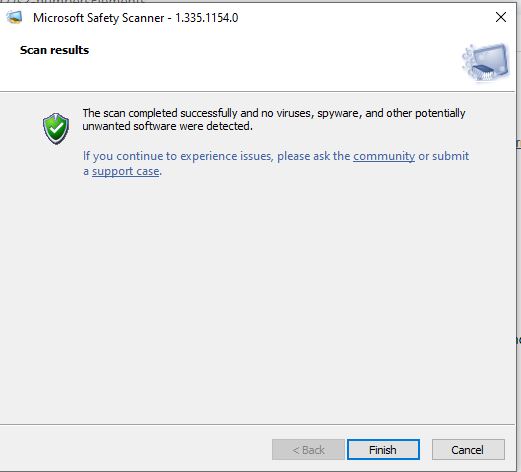 Microsoft Safety Scanner showing infected files but does not remove any infected files. 7d16e1a7-45ae-4c60-8e25-f704c0f2aa72?upload=true.jpg