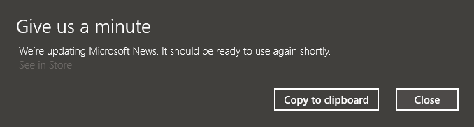 Lately when I try to access Microsoft news I get the "Give us a minute" notice.  How many... 7dbd542f-3206-4275-89aa-641cd39e096f?upload=true.png
