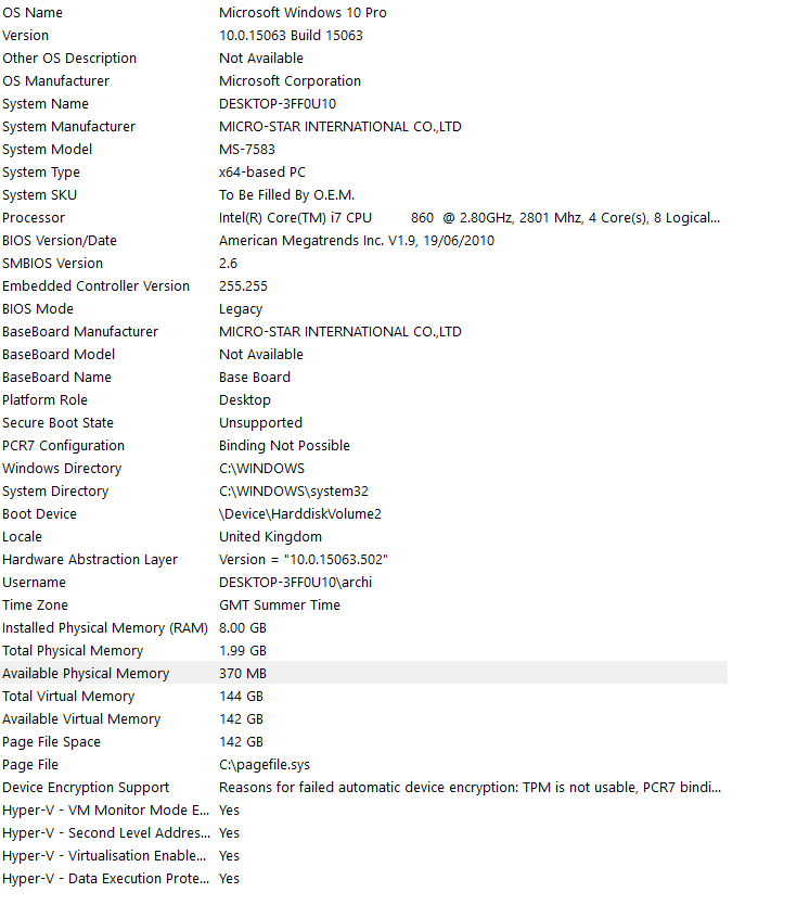 Low Amount of 'Total Physical Memory' compared to 'Installed Physical Memory RAM' 7e3ba7b4-66de-41d9-9b76-6953afec299d.png