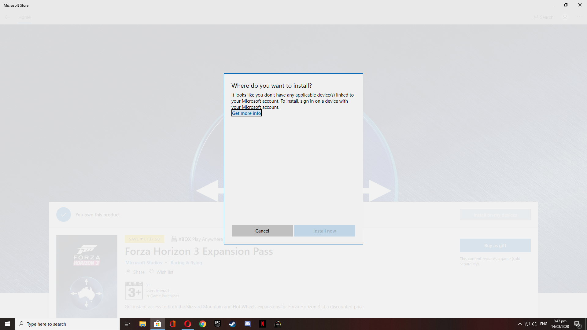 Microsoft store cannot install it keeps saying- Where do you want to install 7f4b61fe-a3ac-4a56-943f-42eae9bae943?upload=true.png