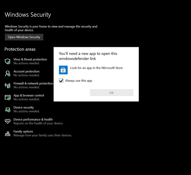 Can't open windows defender, the link seems to be broken 7oz3fys1pcs61.png