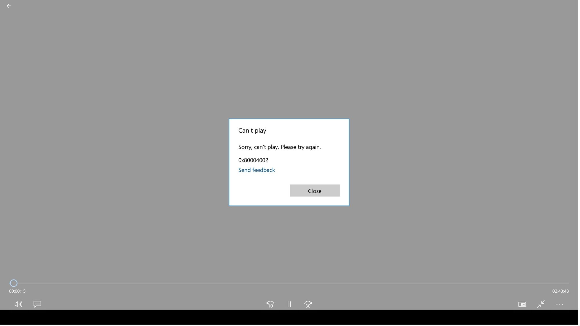 Getting error code 0x80004002 when trying to play any video with the Movies and TV app 80877e28-683e-4478-a108-ba25296379bd?upload=true.jpg