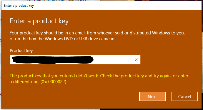 Activating Win10 Pro: 0xc0000022 8201a2e6-aed7-4785-b4d9-82dfa3f16f82?upload=true.png