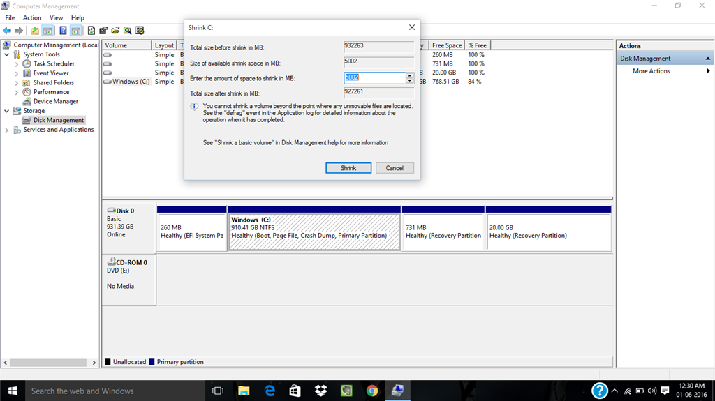 shrink size of c drive while partitioning 82f5e90f-4d43-4d0f-9d30-0c86c340b3d2.png