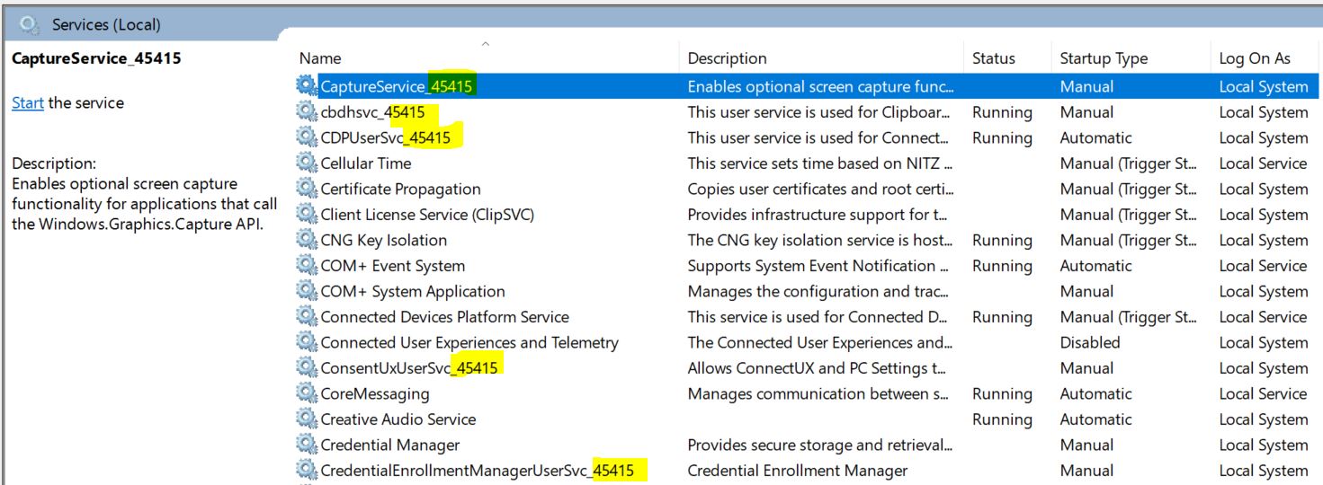 Windows 10 Services - abnormal names? CaptureService_45415, xxx_45415, etc 83476acb-c4a3-489d-b1c4-c96c7269fdd1?upload=true.jpg