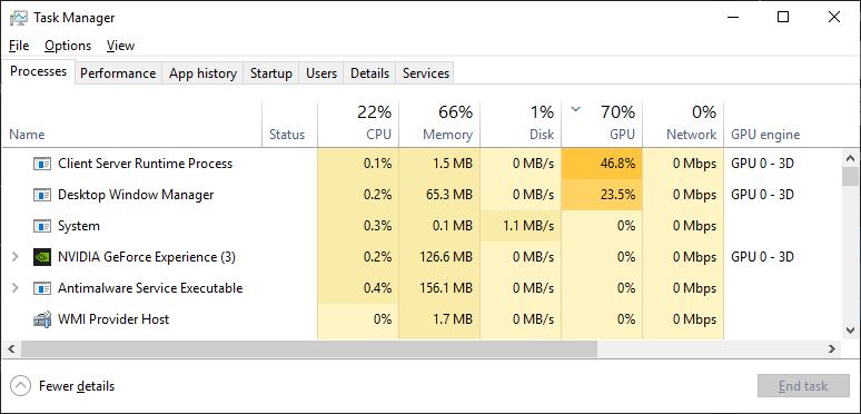High GPU usage by "csrss.exe" and "dwm.exe" even when idle. 842bccf7-a4fe-468c-b066-eb5bfe223eff?upload=true.png