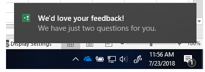 What is the popup "We'd love your feedback" and "We have just two questions for you" about? 855cb412-b425-4b9c-a84f-35d1c8166de6?upload=true.png