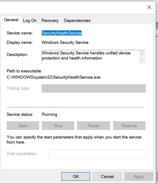 my protection security is greyed out and cant get started and in the services , security... 86426339t-windows-security-centre-not-starting-windows-security-service-properties-local-compute.jpg