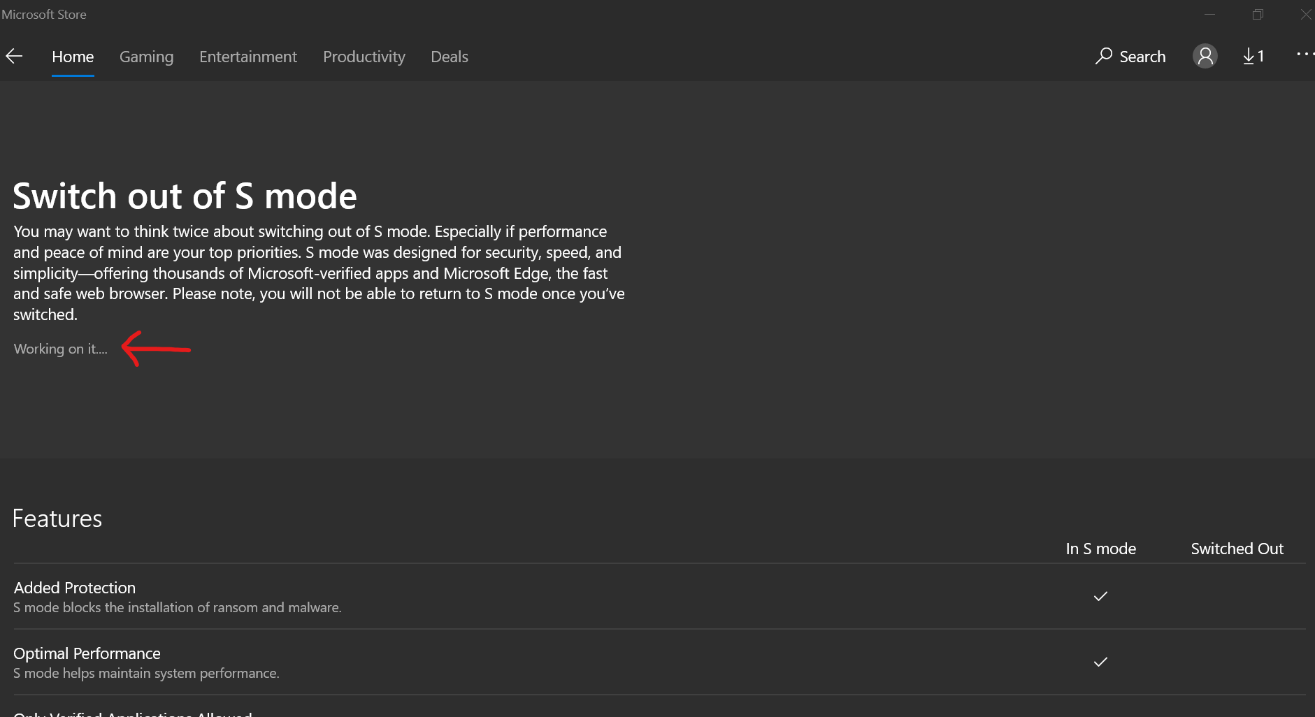 How do I help my device exit S-Mode, as its not working in the app store? 87084d47-a5ae-434d-bf6d-870308846f28?upload=true.png