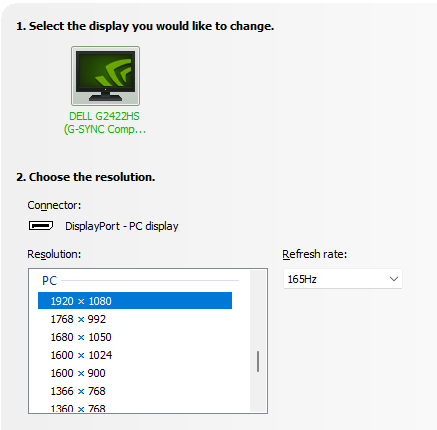 My laptop can show 144HZ, and my monitor can show 165HZ. But the maximum i can check on de... 8811635t-144hz-165hz-no-longer-available-nvidia-control-panel-dell-monitor-res-refresh-rates-_02.png
