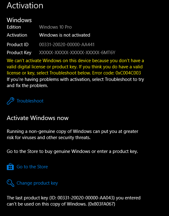 Windows 10 Home Activation Error 0xC004C003 and 0x803fa067 8954689d-641f-4f92-a5c8-6b2eb4e5331c?upload=true.png