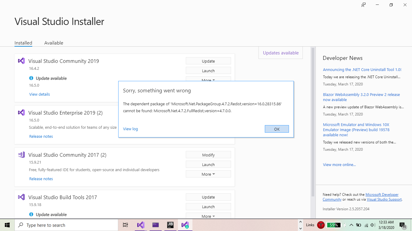 Will there be fix to Visual Studio Community 2019 and Visual Studio Tools 2017? 89874463-799b-433a-b0d1-04700b309774?upload=true.png