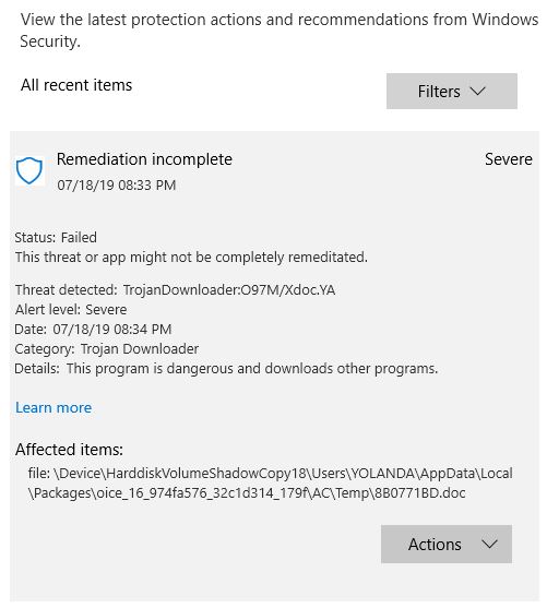 TrojanDownloader:O97M/Xdoc.YA Can't Be Quarantined Or Deleted By Windows Defender 89de3e09-2757-4468-866f-dc6ea951b1cf?upload=true.jpg