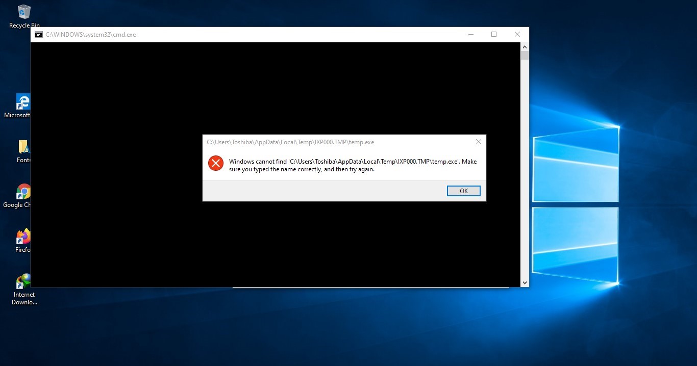 Windows Cannot Find C Users Toshiba Appdata Local Temp 1x