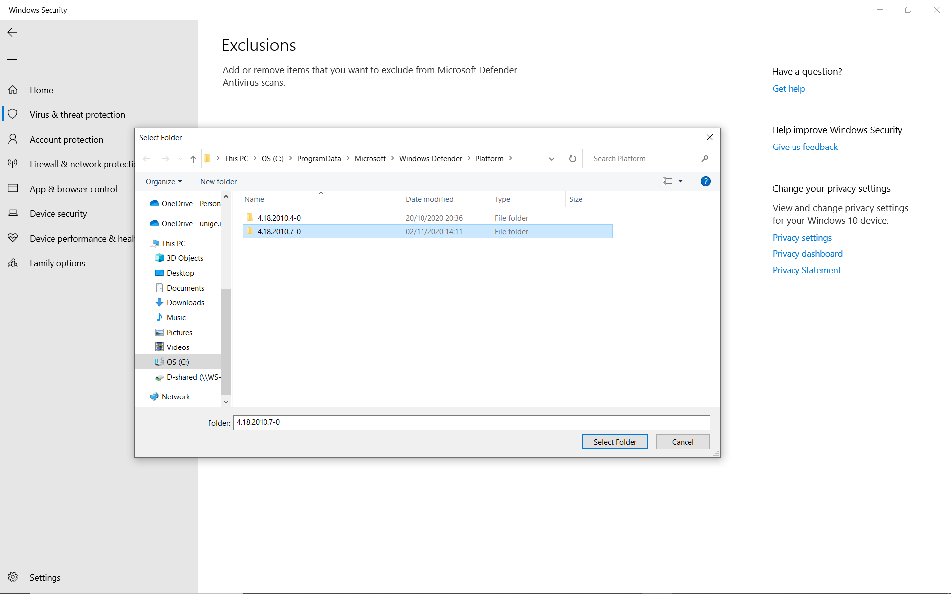 Cannot add exclusions to Microsoft Defender + Defender real-time protection 8a4ed0fe-1374-491e-bc0d-7f629257b2ca?upload=true.png