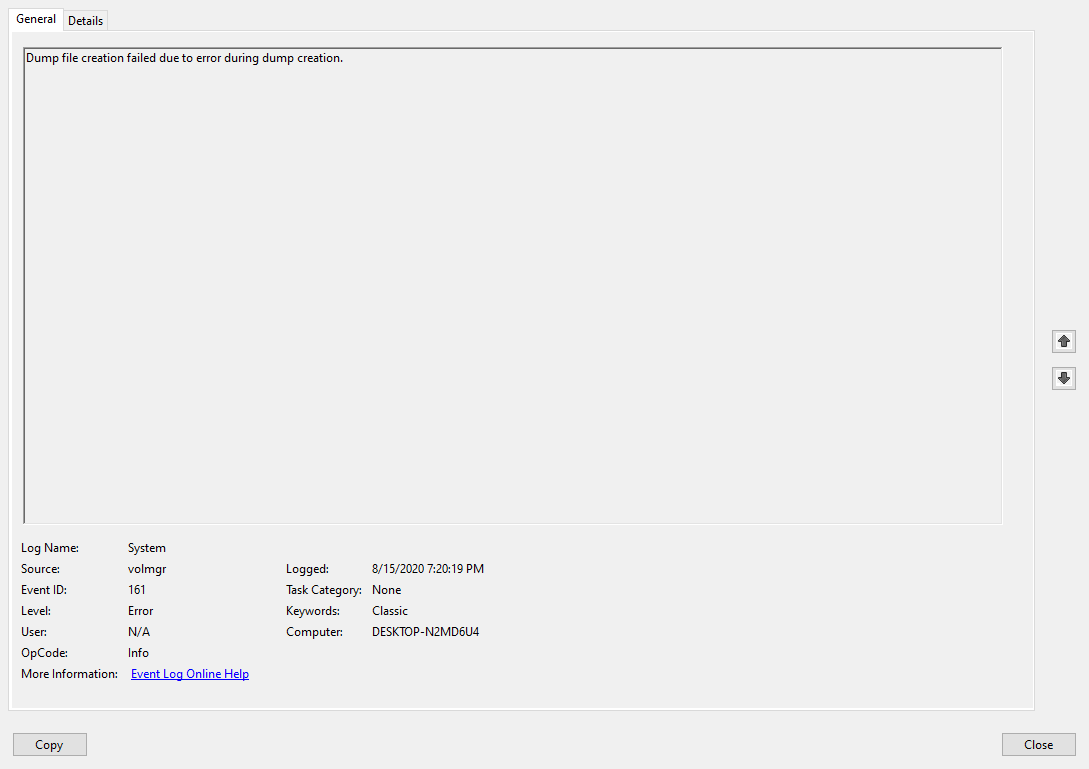 Random BSOD Event ID 161 volmgr followed by Event ID 41 Kernel-Power 8aa9ae1a-889c-4274-ab3b-21e793c89395?upload=true.png