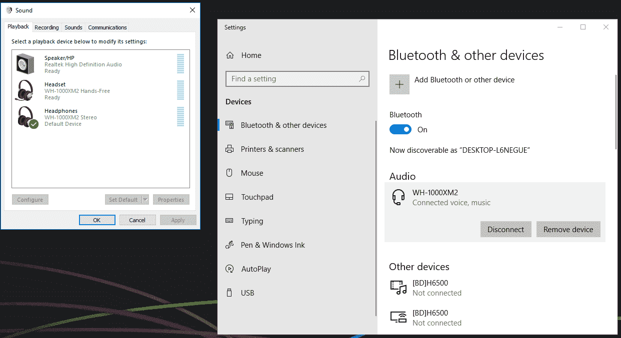 Bluetooth Headphones disconnect on first sound played (Sony WH-1000MX2) 8b200d64-64ea-42ee-9377-c7b8f70abf26?upload=true.png