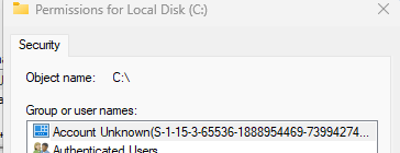 account unknown on local disk properties? windows 11 8bc7f7b3-2cc0-4748-a131-57ae3ef513e4?upload=true.png