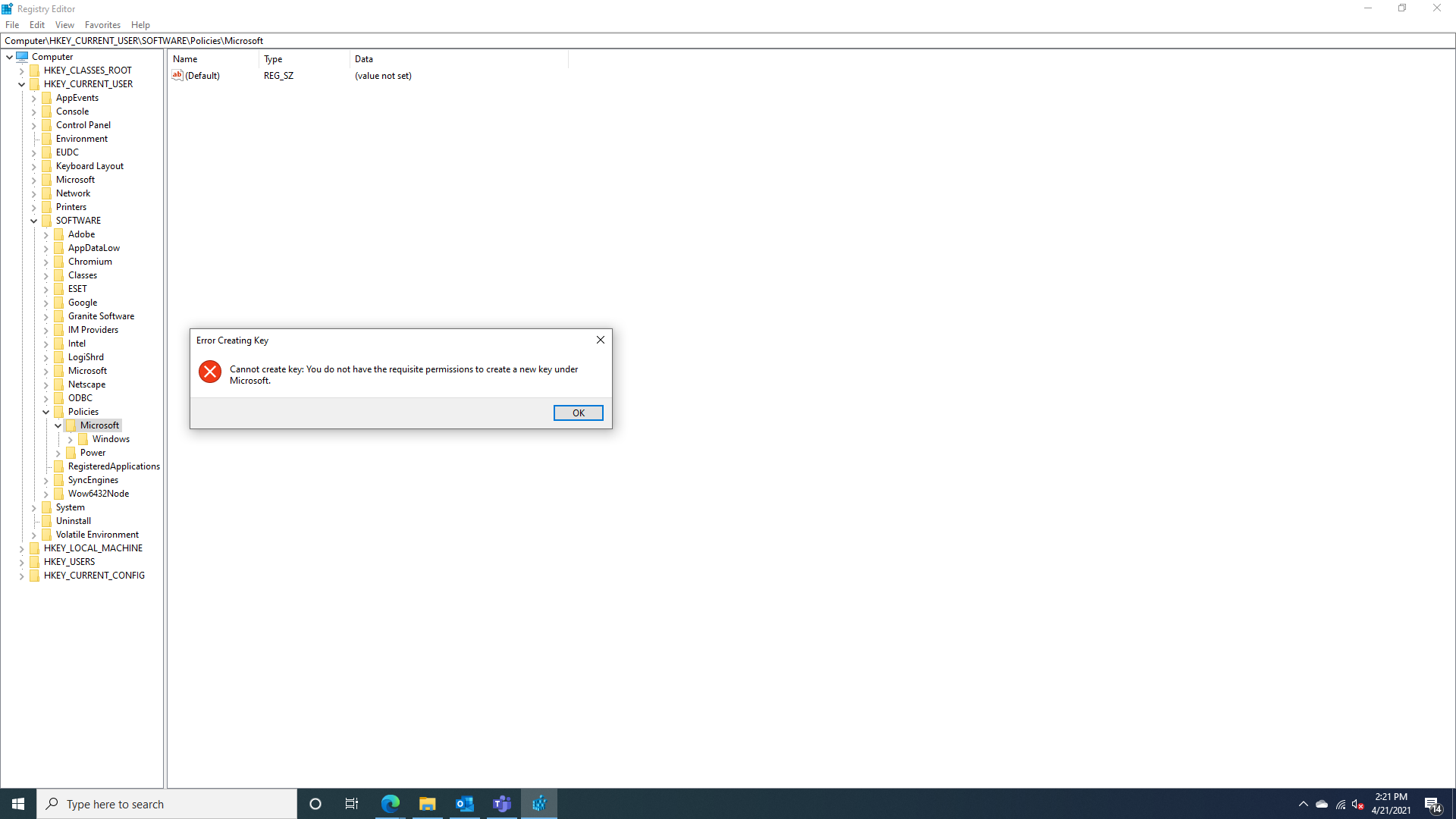 unable to take ownership of registry keys in Current_User - Win 10 8c14a101-2d74-428e-a6ca-fbe5578b5ef7?upload=true.png