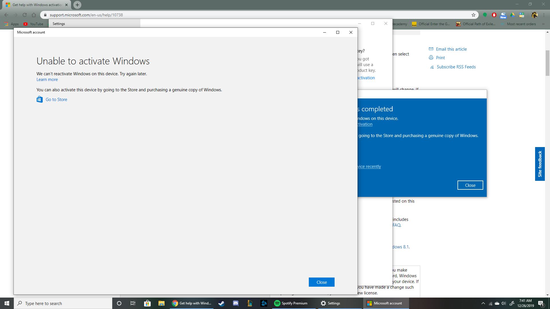 Problem microsoft activation Cannot connect