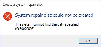 I get rhis error (0xCOAA0301) when I try to create a system repair disk 8ccc22a3-900b-4f32-bdd8-481fe55597b0.png