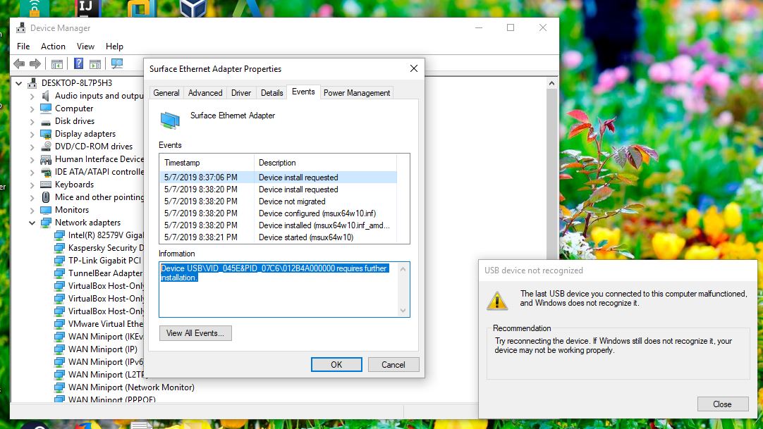 my Surface USB 3.0 Network Adapter is out of fuctioning....  including a captured window 8e10947c-dce1-4cd8-87b2-6f0b6e2fc55c?upload=true.jpg