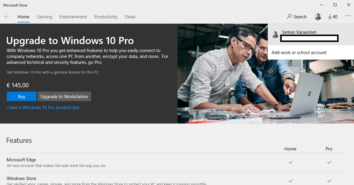 I don't see "Install" button in Microsoft Store app for Windows Pro Upgrade although I... 8ea07534-aa20-482b-a2b1-aaf811e40766?upload=true.png