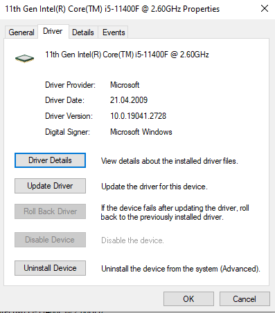 Cant install CPU drivers i5-11400F 8hWtu2LlFFghv5%2bBBnR2VeVEbSt0iZ6VjPhWScBnyqJc7l8ESPkj6%2bmdcTNms5nJ7XcxS%2bbREjIFIZ%2bjTyxTo%3d.png