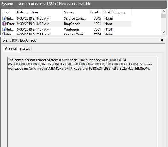 BugCheck causing system to restart / fail. 9036fd00-5ab2-484e-bb6b-48780eff5f27?upload=true.png