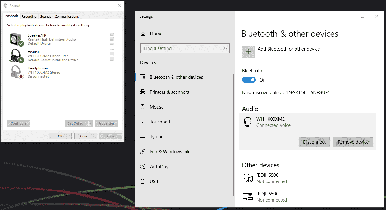 Bluetooth Headphones disconnect on first sound played (Sony WH-1000MX2) 910cbeb2-914d-4319-aa27-b628a2d96303?upload=true.png