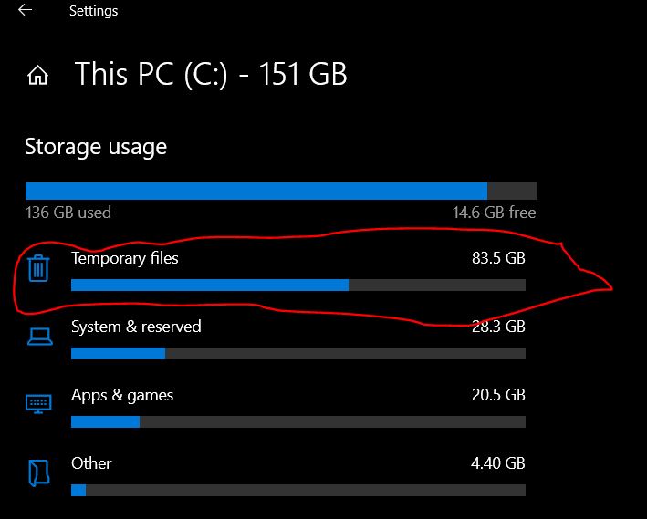 Unable to view and delete the 83GB of Temporary Files present in my C drive. 916a574f-6e2c-4bf9-aa3e-883d0f8fcb50?upload=true.jpg