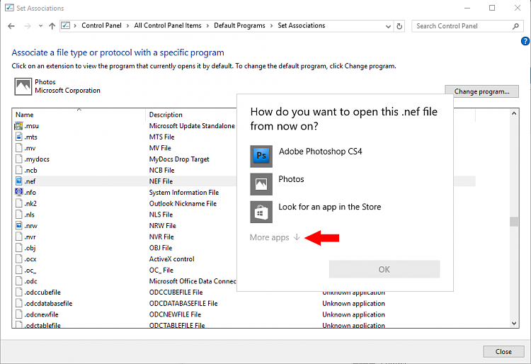 I cannot access my settings says "this file does not have an app associated with it" 92089d1485969700t-set-file-association-nef-files-control-panel.png