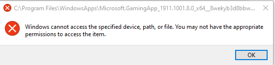 Xbox Game Pass (PC) Games and the Xbox App Fail to launch (Access rights errors). 92604b56-e6fe-4c08-b886-12decc8fda76?upload=true.png