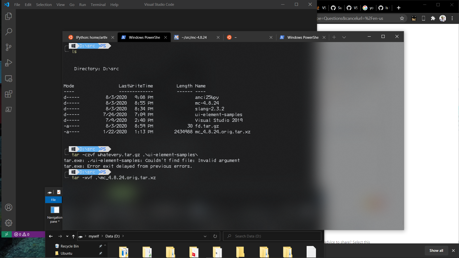 tar.exe for Windows 10 is not working