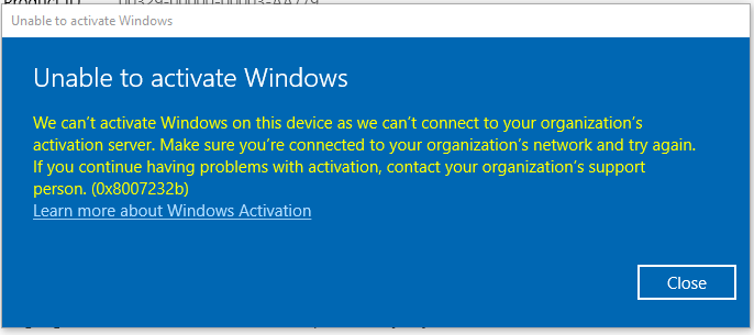 Windows 10 Enterprise Activation Error