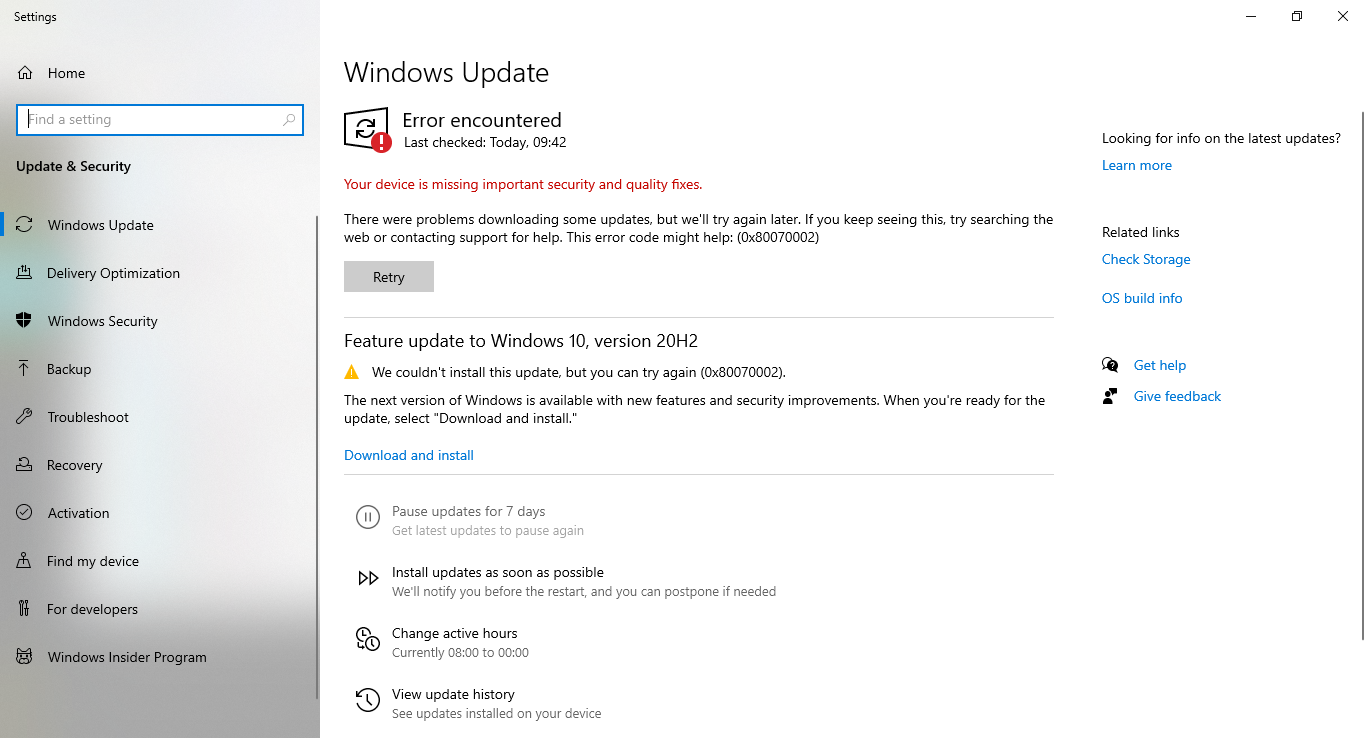 Windows 10 Update Version 20h2 0x80070002