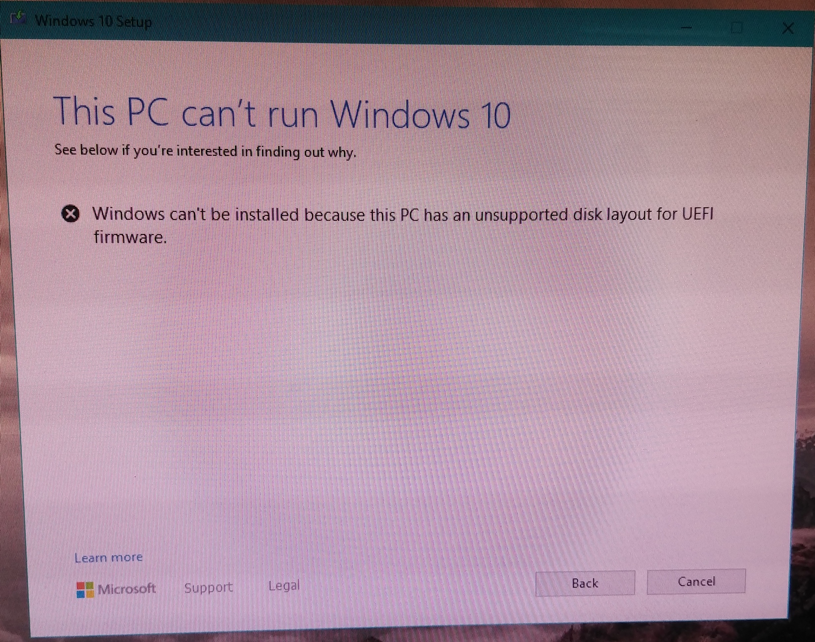 Error msg: This PC can't run Windows 10?  But it is running Win10. 93cf2540-4121-4346-b2ea-24cb9427c977?upload=true.jpg