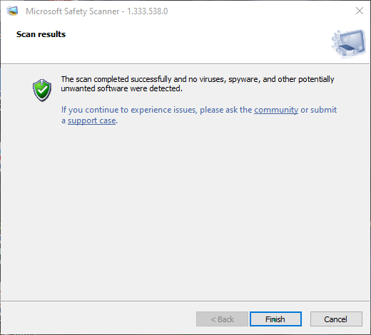 Microsoft Security Scanner finds infected files but on completion indicates that no... 954b8ba1-f98a-4489-9935-f325a81efe95?upload=true.png