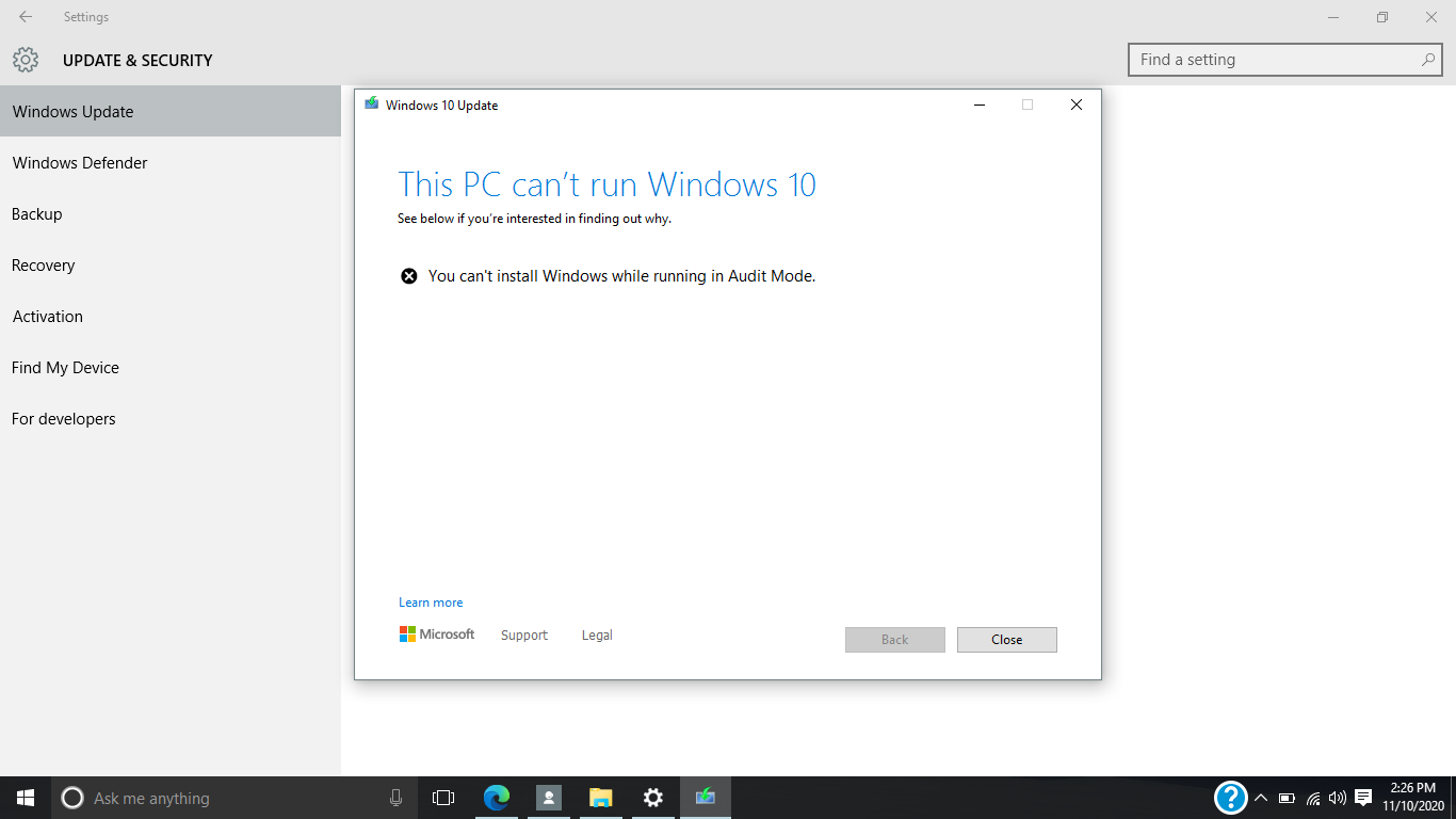 I cant update my Windows 10 because of this Audit Mode 958ea25c-a8e8-4c8c-bd1c-b4a19bba4f9b?upload=true.png