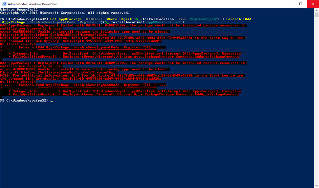 Windows Spotlight Stuck on a Pic and Powershell deployment shows below message 95980f1b-0630-4d0d-8b8e-f79953c72795?upload=true.png