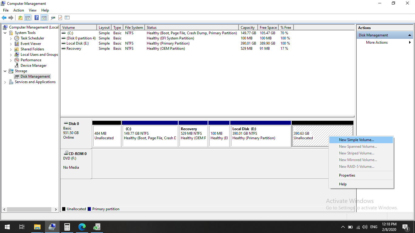 Creating "New Simple Volume" from Unallocated Space 95d41a7b-f640-4d0e-b832-58d306c4b643?upload=true.png