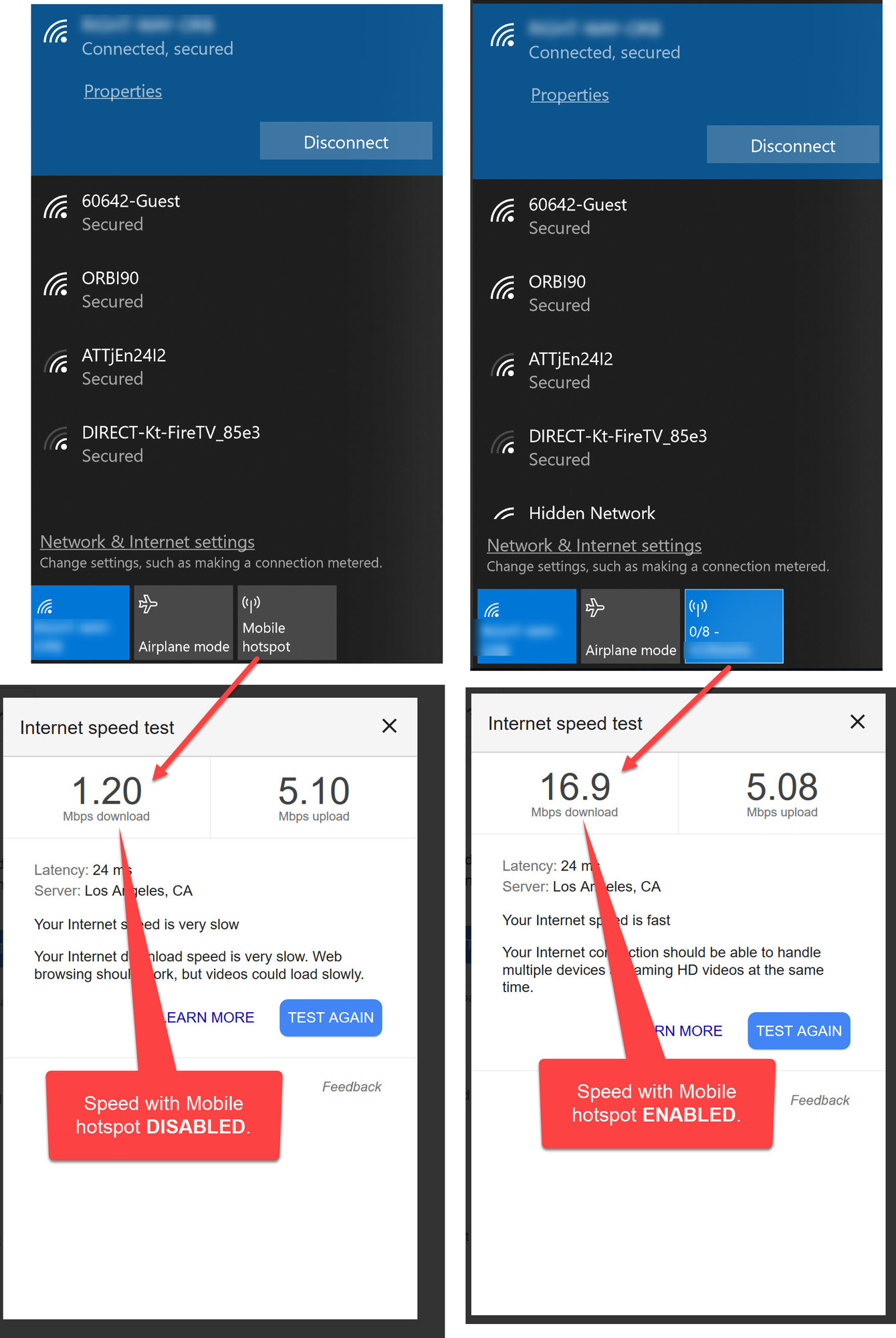Slow Wifi Issue completely goes away once the Windows 10 Mobile Hotspot option has been... 95ef2a4b-894b-42c6-8765-e7f51de8451e?upload=true.jpg