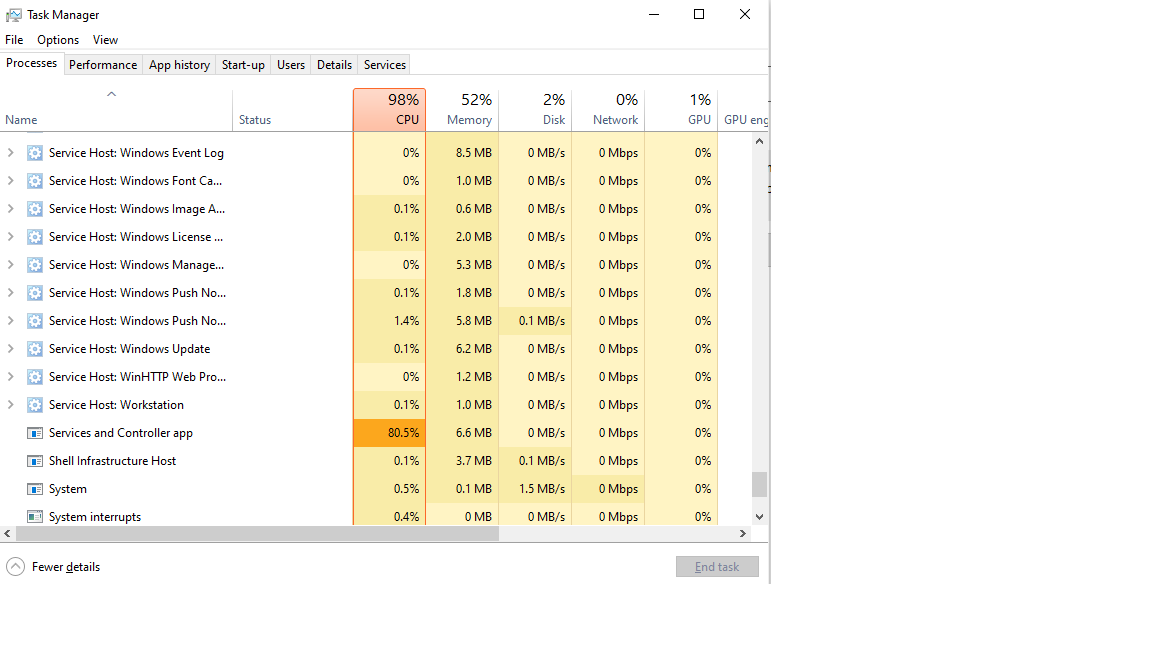 High CPU >90% caused by "Services and Controller App" 9863b468-51a8-4975-9c5a-d20ff2b851de?upload=true.png