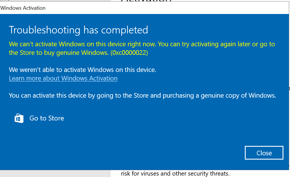 Activation Error error code: 0xc0000022 98aa700b-0e5d-45d5-94b5-570f5aaf9176?upload=true.png