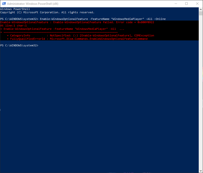 Cannot enable Windows Media Player within Windows Features on W10 (Error code: 0x800F0922) 99e9a8bb-01d7-4aeb-baae-cdc6515a2e94?upload=true.png