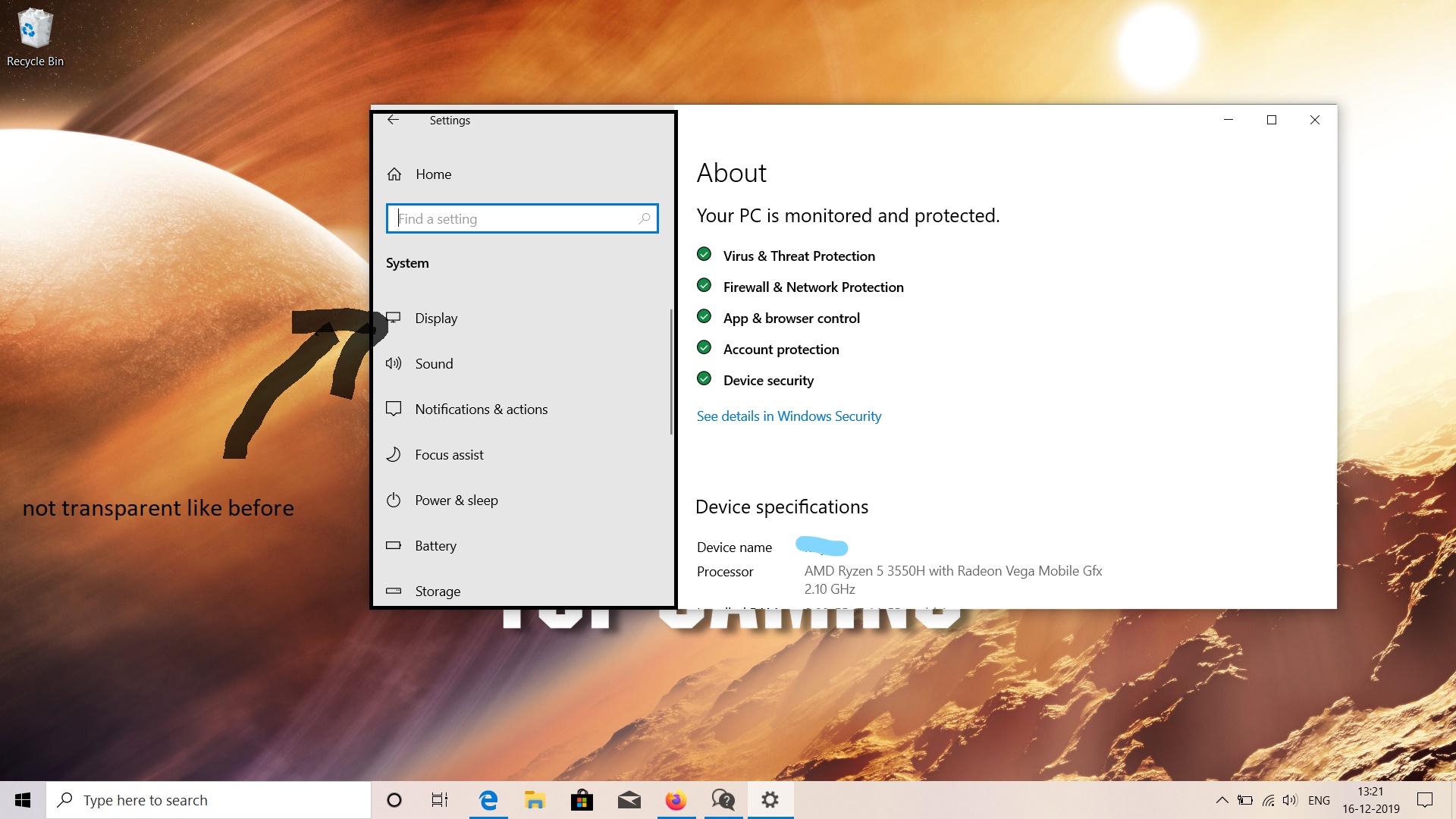 Lost start menu and windows apps transparency after windows 10 version 1909 update. 9bc76703-a6db-42ff-bc58-d2c44e885d98?upload=true.jpg