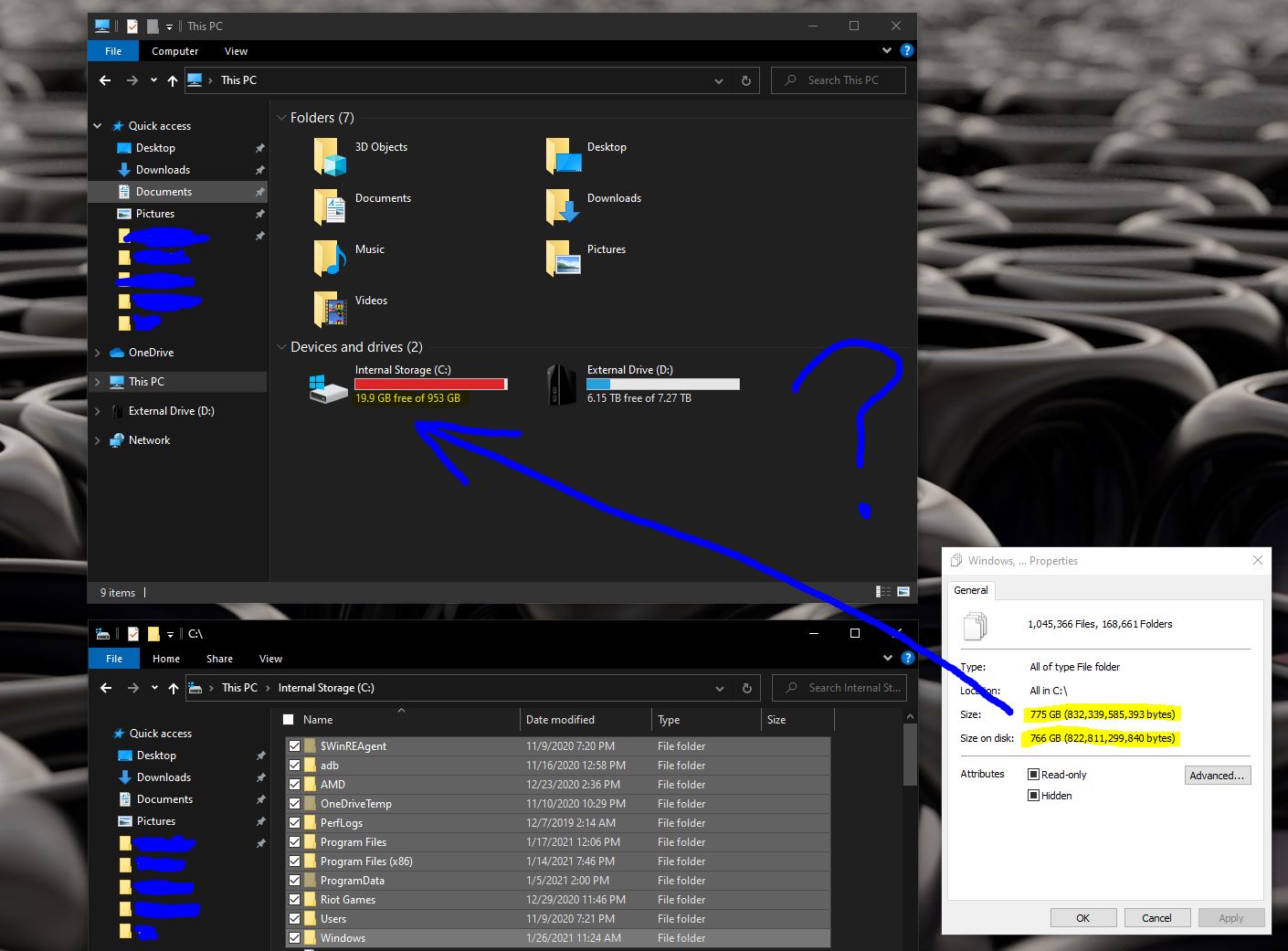Windows reporting incorrect storage usage after moving app/game from C: drive to external... 9c3cf99a-13c2-440f-944c-edd788dd9187?upload=true.jpg