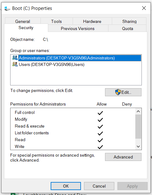 Resetting C drive permissions after deleting 'SYSTEM' 9c8fcb56-a3a4-48b2-a417-44dd353278bb?upload=true.png